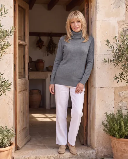 Rollkragenpullover mit Cashmere in grau von Moda Italia