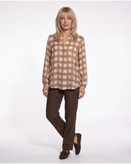 Satinbluse Karomuster in camel von Made in Italy