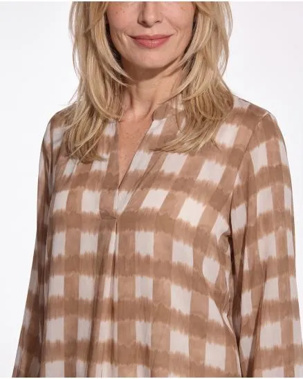 Satinbluse Karomuster in camel von Made in Italy