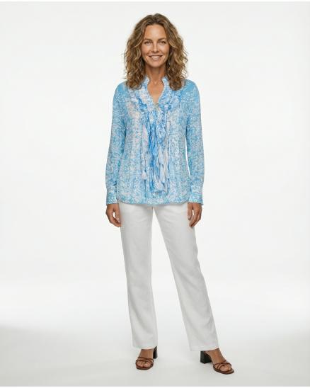 Satinbluse mit Seide Floral in blau von Made in Italy