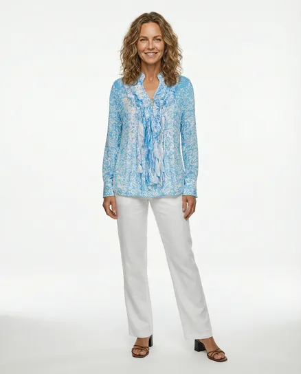 Satinbluse mit Seide Floral in blau von Made in Italy