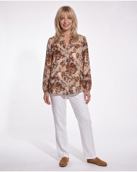 Satinbluse mit Seide Floral in braun von Made in Italy