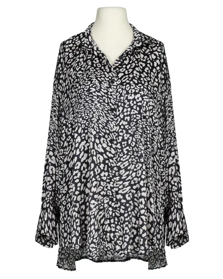 Satinbluse mit Seide Leo Print in schwarz von Made in Italy