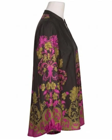 Satinbluse Ornamentmuster in dunkelbraun von Made in Italy