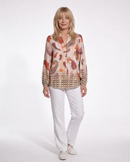 Satinbluse Paisleymuster in beige von Made in Italy