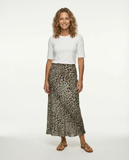 Satinrock Leoprint in braun von Selected Touch