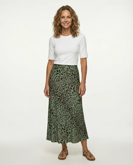 Satinrock Leoprint in khaki von Selected Touch
