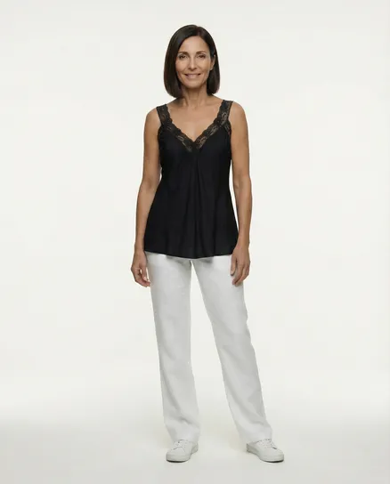 Satintop mit Spitze in schwarz von Made in Italy