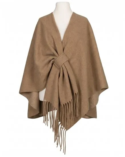 Schultertuch mit Fransen in camel von Moda Italia