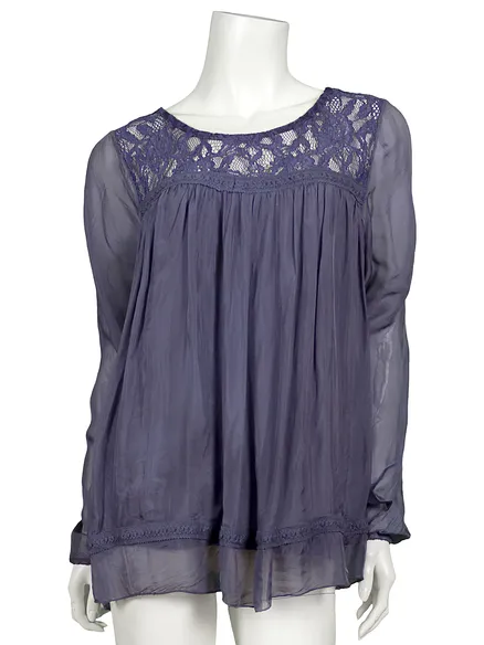 Seidenbluse mit Spitze in blau von Spaziodonna