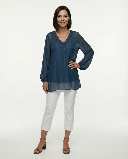 Seidenbluse in petrol von fashion made in italy