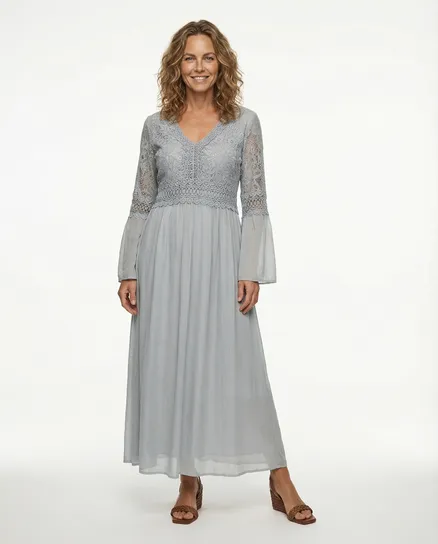 Seidenkleid mit Spitze in grau von Spaziodonna