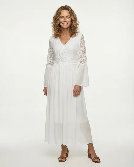 Seidenkleid mit Spitze in wei� von Spaziodonna