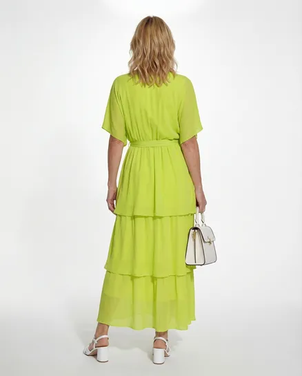 Seidenkleid mit Volant in limette von Made in Italy
