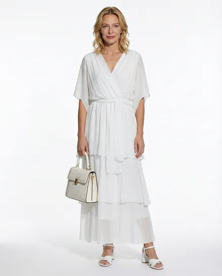 Seidenkleid mit Volant in wei� von Made in Italy