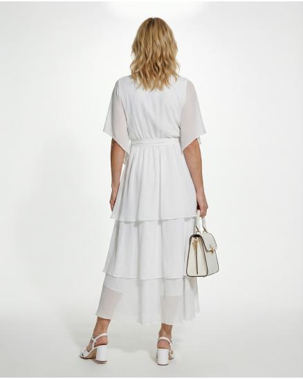 Seidenkleid mit Volant in weiss von Made in Italy