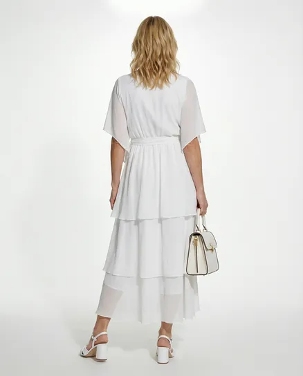 Seidenkleid mit Volant in wei� von Made in Italy
