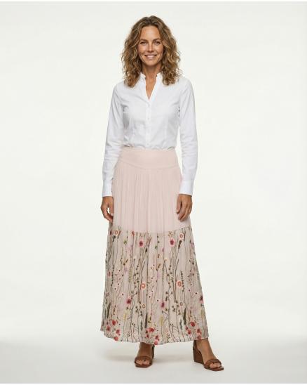 Seidenrock Stickerei in rosa von fashion made in italy