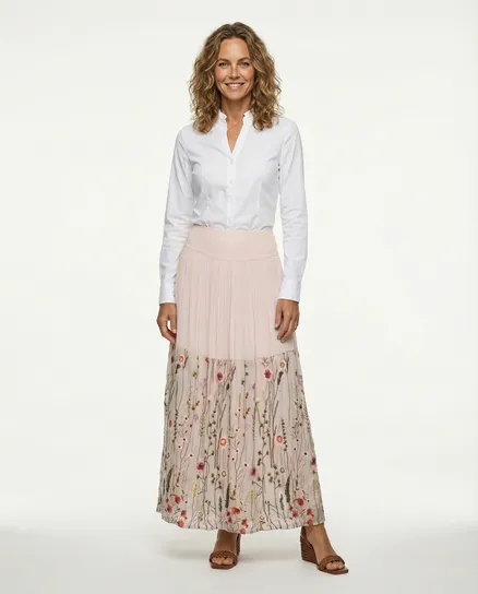 Seidenrock Stickerei in rosa von fashion made in italy