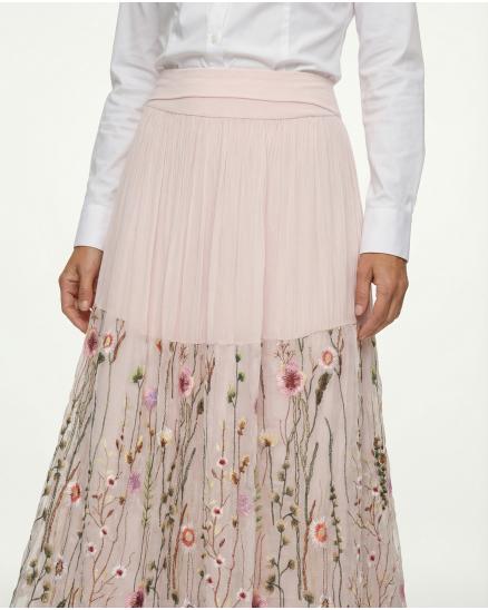 Seidenrock Stickerei in rosa von fashion made in italy