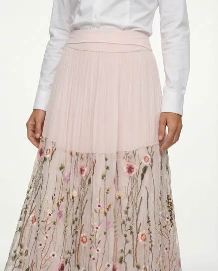 Seidenrock Stickerei in rosa von fashion made in italy