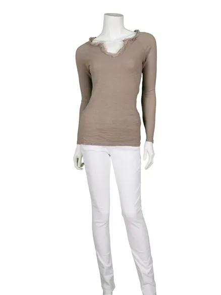 Shirt langarm in taupe von fashion made in italy