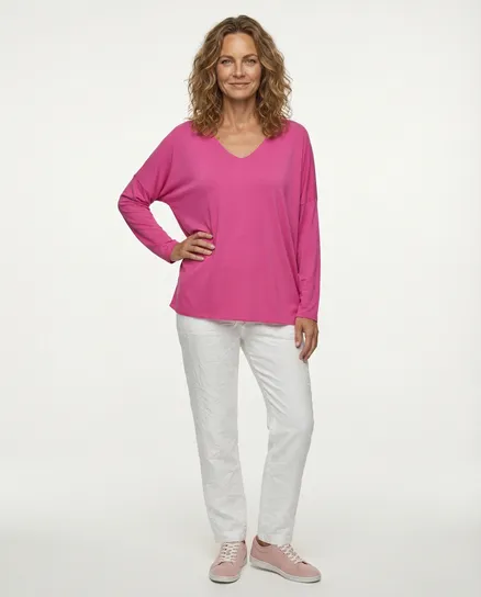 Shirt V-Ausschnitt in pink von New Collection