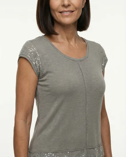 Shirtkleid mit Pailletten in braun von Miss Carla