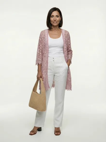 Spitzen Cardigan mit Seide in rosa von Spaziodonna