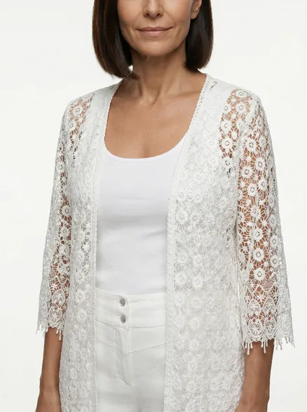 Spitzen Cardigan mit Seide in wei� von Spaziodonna