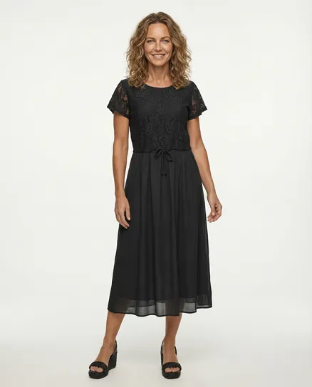 Spitzenkleid 2-tlg. mit Seide in schwarz von Diana