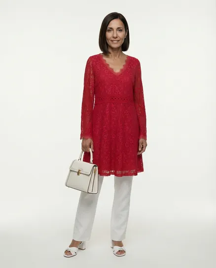Spitzenkleid mit Baumwolle in rot von Spaziodonna