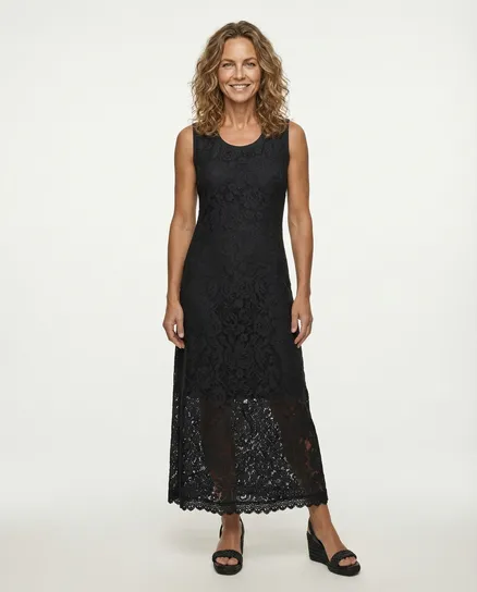 Spitzenkleid mit Seide in schwarz von Spaziodonna