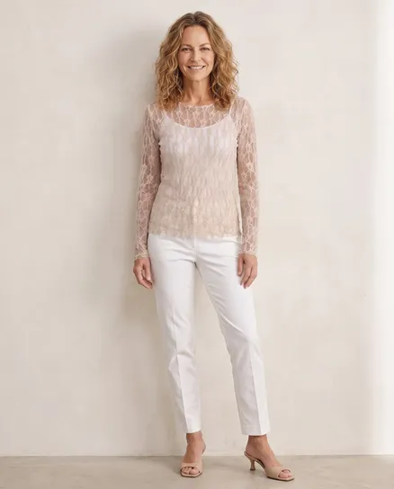 Spitzenshirt in beige von Made in Italy
