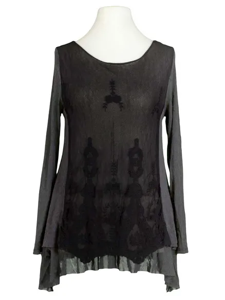 Spitzenshirt mit Seide in schwarz von Spaziodonna