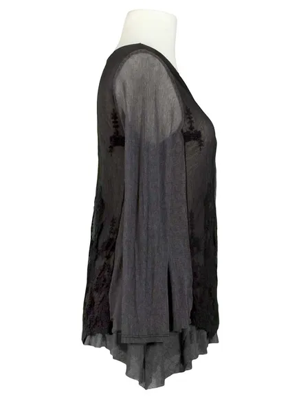 Spitzenshirt mit Seide in schwarz von Spaziodonna