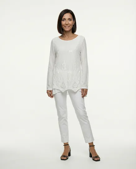 Spitzenshirt mit Seide in wei� von Spaziodonna