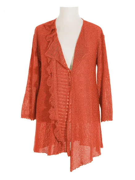 Strickjacke mit Volant in koralle von Amandine