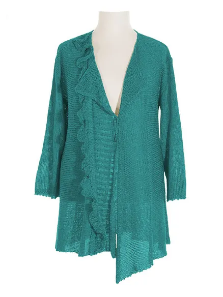 Strickjacke mit Volant in petrol von Amandine