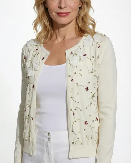 Strickjacke Bl�tenstickerei in ecru von Lamer & Co