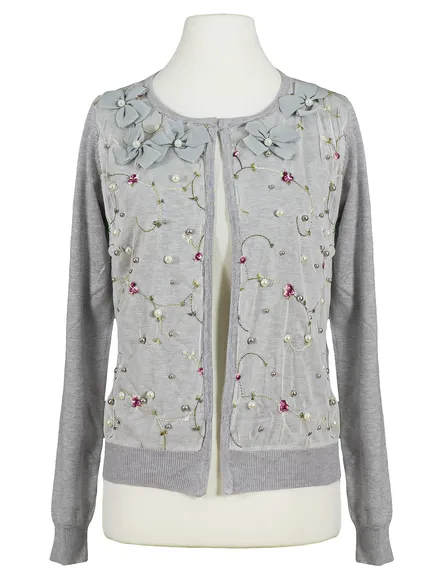 Strickjacke Bl�tenstickerei in grau von Lamer & Co
