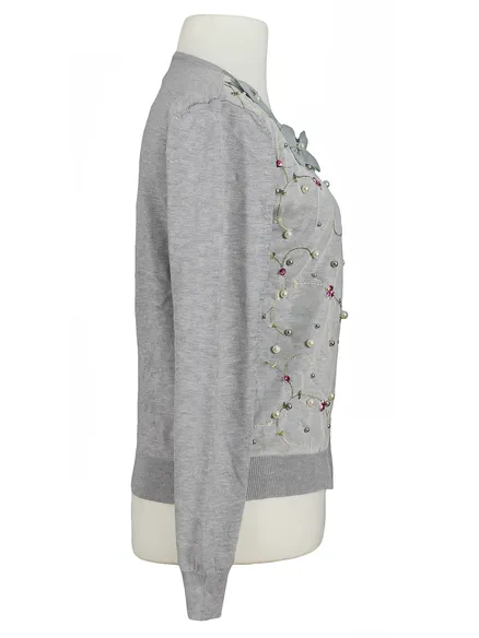 Strickjacke Bl�tenstickerei in grau von Lamer & Co
