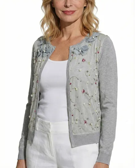 Strickjacke Bl�tenstickerei in grau von Lamer & Co