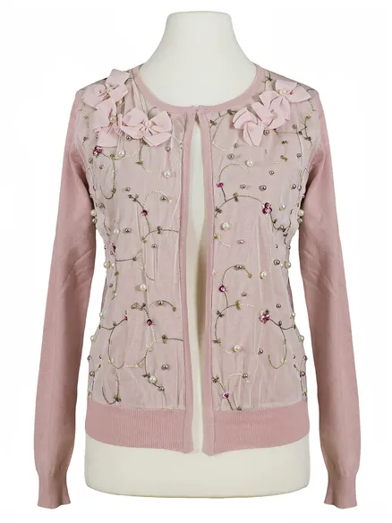 Strickjacke Bl�tenstickerei in rosa von Lamer & Co