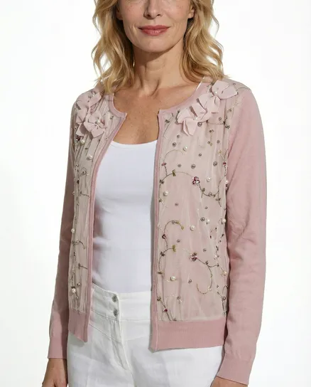 Strickjacke Bl�tenstickerei in rosa von Lamer & Co