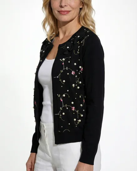 Strickjacke Bl�tenstickerei in schwarz von Lamer & Co
