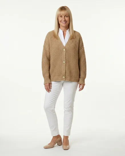 Strickjacke Grobstrick in camel von Made in Italy