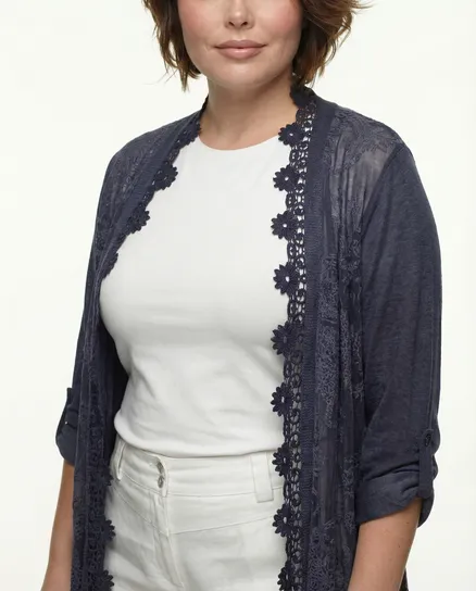 Strickjacke H�kelspitze in blau von Be Charnelle