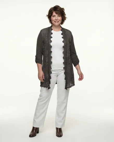 Strickjacke H�kelspitze in braun von Be Charnelle