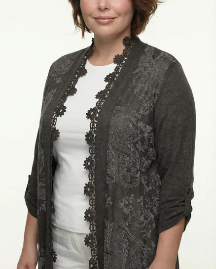 Strickjacke H�kelspitze in braun von Be Charnelle